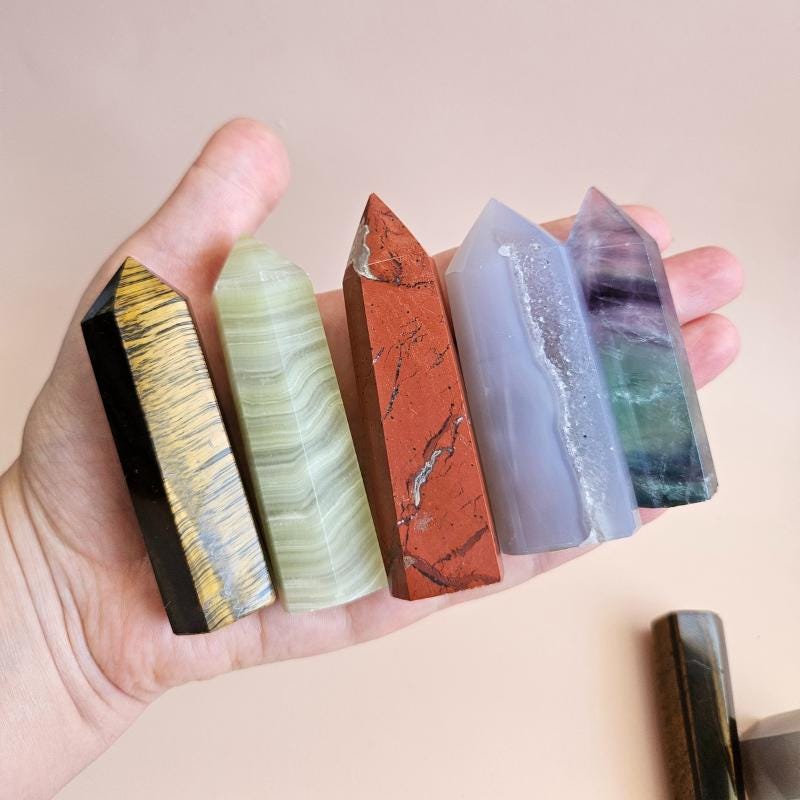 Crystal Tower Point Polished Gemstone Obelisk red jasper tiger’s eye f