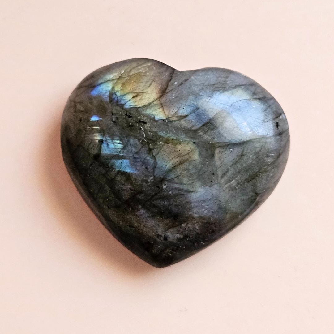 Labradorite Heart Crystal Palm Stone Small Pocket Healing Crystal spir