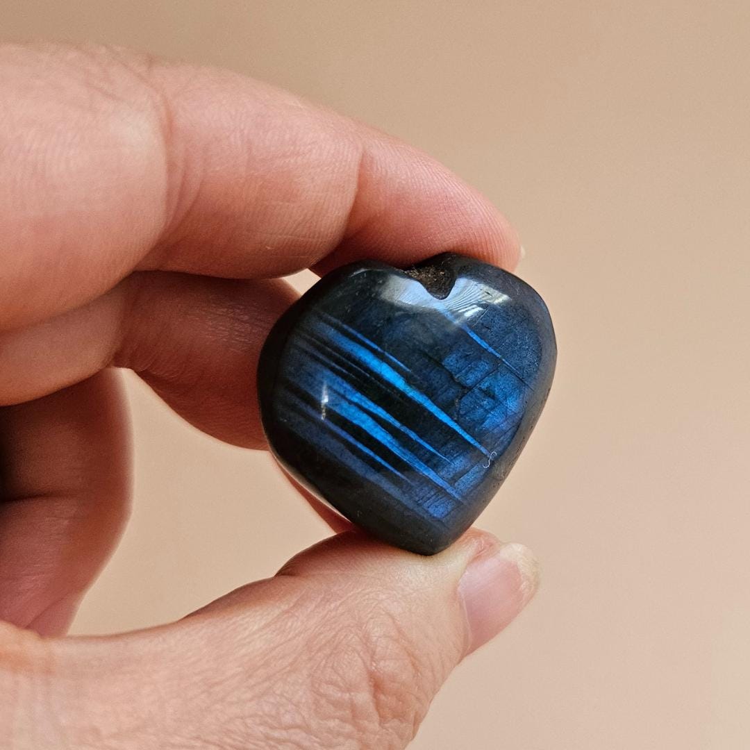 Labradorite Heart Crystal Palm Stone Small Pocket Healing Crystal spir