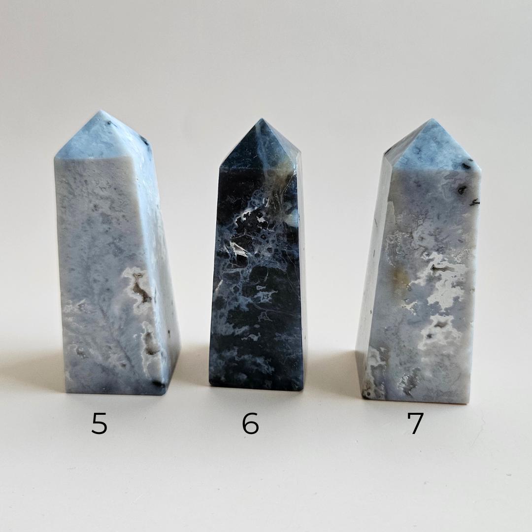 Crystal Tower Blue Plume Agate Witchy Home Decor Crystal Gifts Agate O