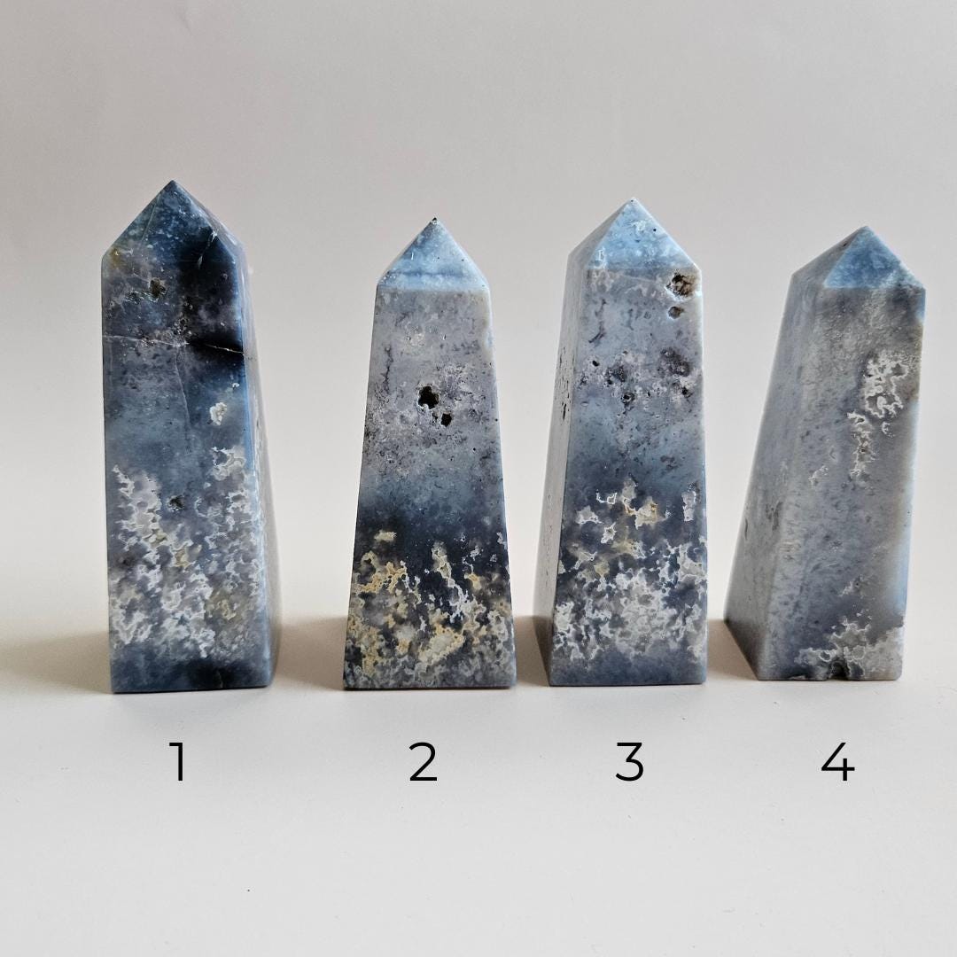 Crystal Tower Blue Plume Agate Witchy Home Decor Crystal Gifts Agate O