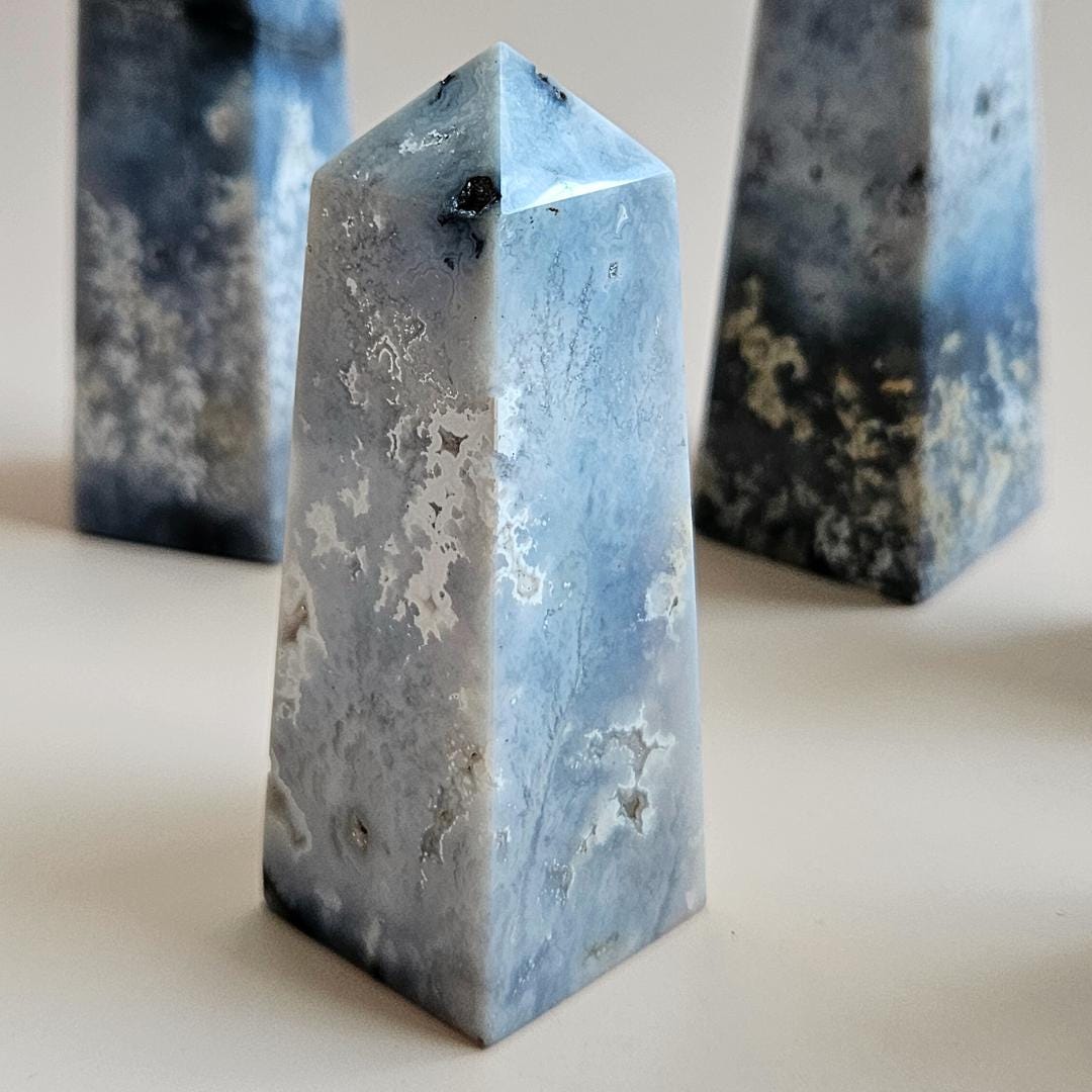 Crystal Tower Blue Plume Agate Witchy Home Decor Crystal Gifts Agate O