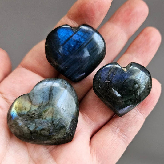 Labradorite Heart Crystal Palm Stone Small Pocket Healing Crystal spir