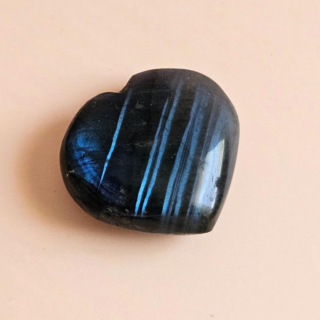 Labradorite Heart Crystal Palm Stone Small Pocket Healing Crystal spir