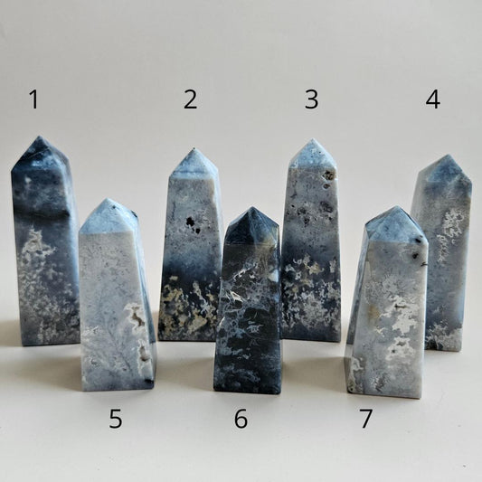 Crystal Tower Blue Plume Agate Witchy Home Decor Crystal Gifts Agate O
