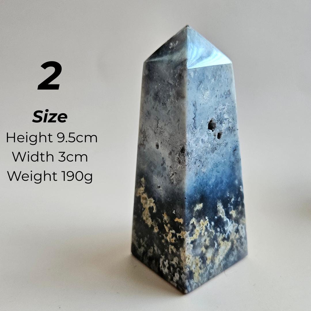 Crystal Tower Blue Plume Agate Witchy Home Decor Crystal Gifts Agate O