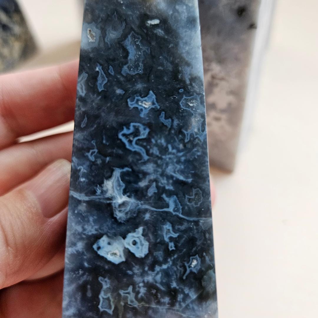 Crystal Tower Blue Plume Agate Witchy Home Decor Crystal Gifts Agate O
