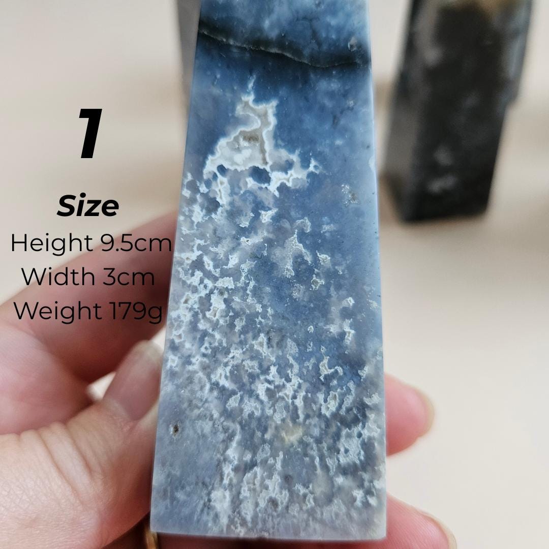 Crystal Tower Blue Plume Agate Witchy Home Decor Crystal Gifts Agate O