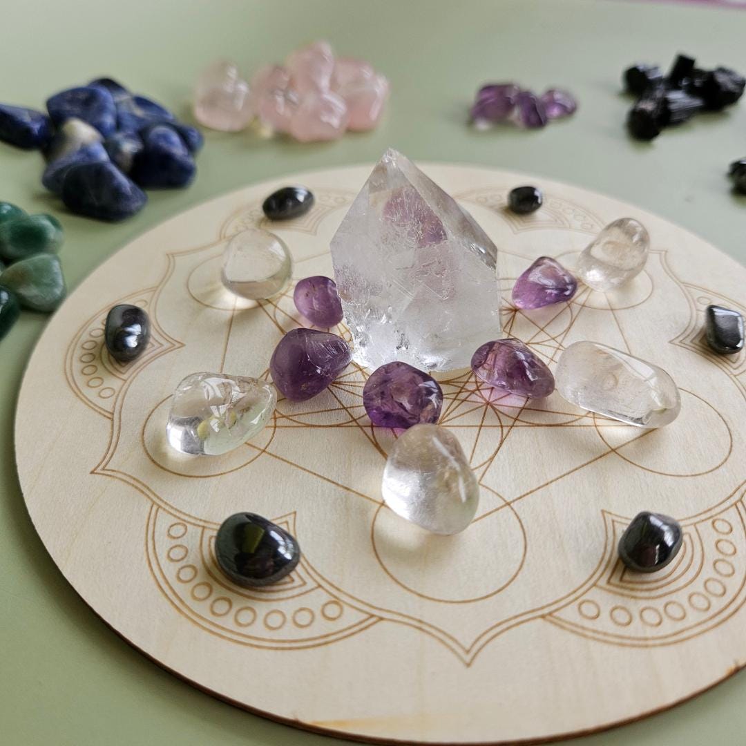 Crystal Grid Kit Metatron Cube Crystal Grid Wooden Crystal Grid Board 