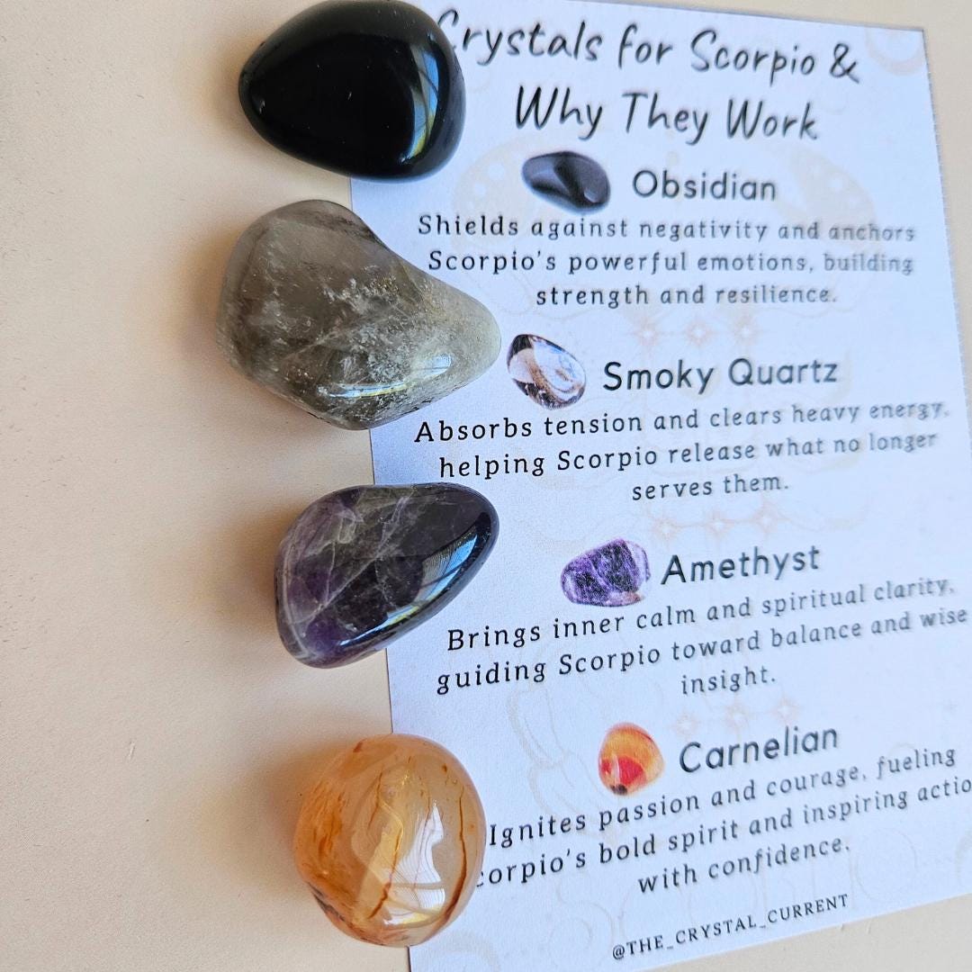 Crystal Kit Scorpio Star Sign Smoky Quartz Amethyst Carnelian Black Ob