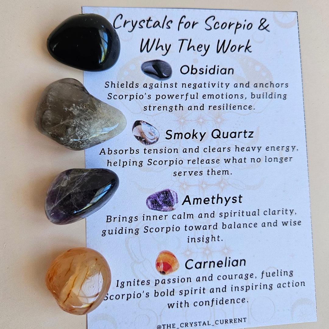 Crystal Kit Scorpio Star Sign Smoky Quartz Amethyst Carnelian Black Ob