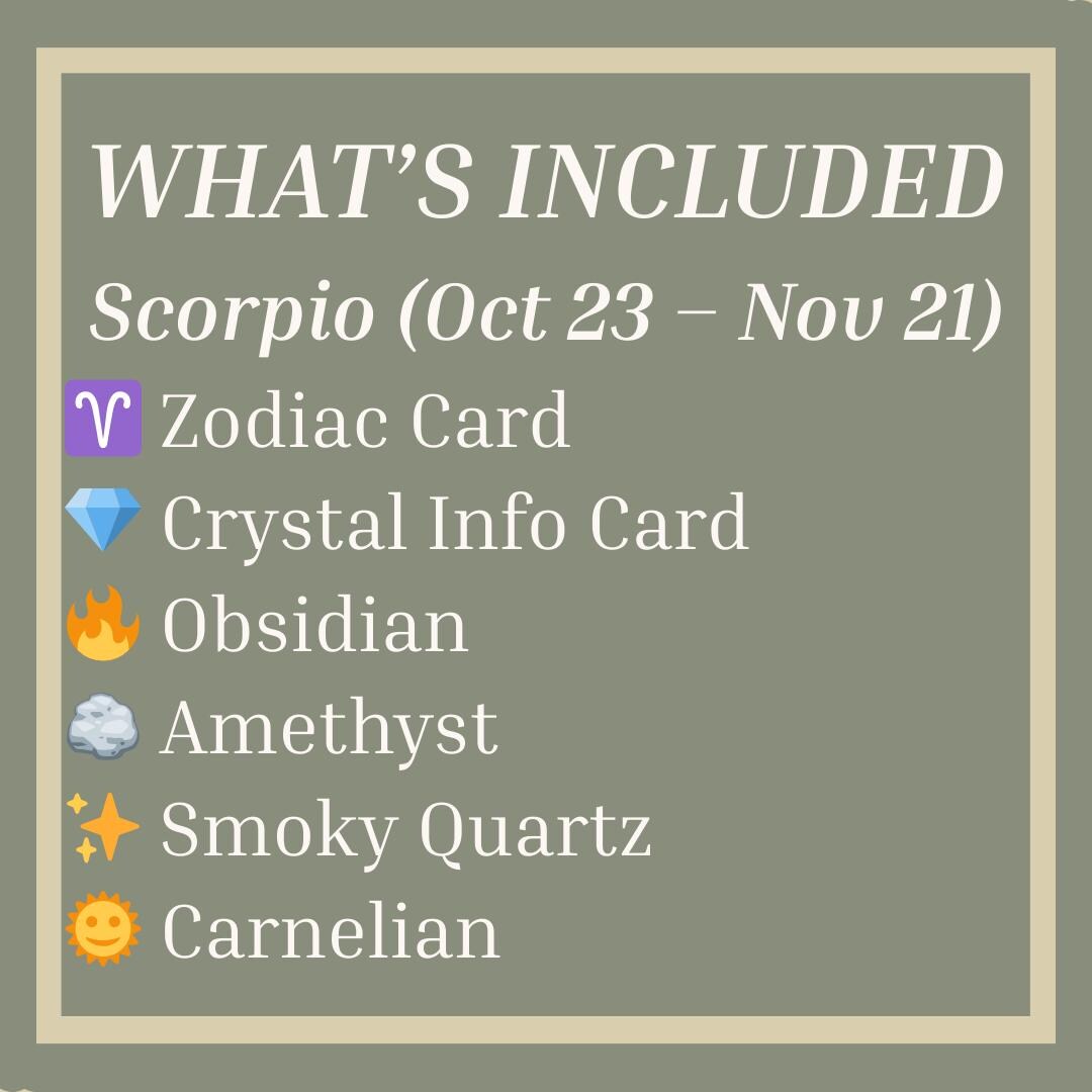 Crystal Kit Scorpio Star Sign Smoky Quartz Amethyst Carnelian Black Ob