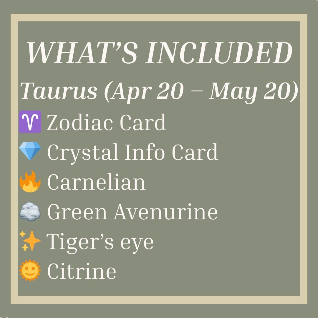 Taurus Crystal Set with Info Card  Carnelian Green Aventurine Citrine 