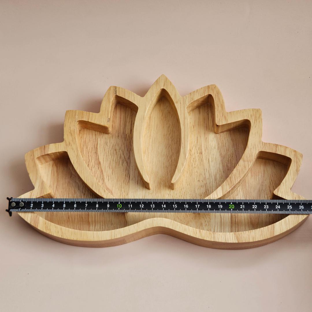 Wooden Crystal Display Tray Large Lotus Organizer for Tumbled Stones J