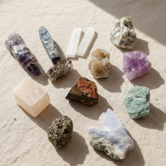 Beginner Crystal kit 12 Raw Crystals Set Amethyst Pyrite Blue Lace Agate Aventurine Crystal Kit Gift Set Natural Rough  Healing Crystals