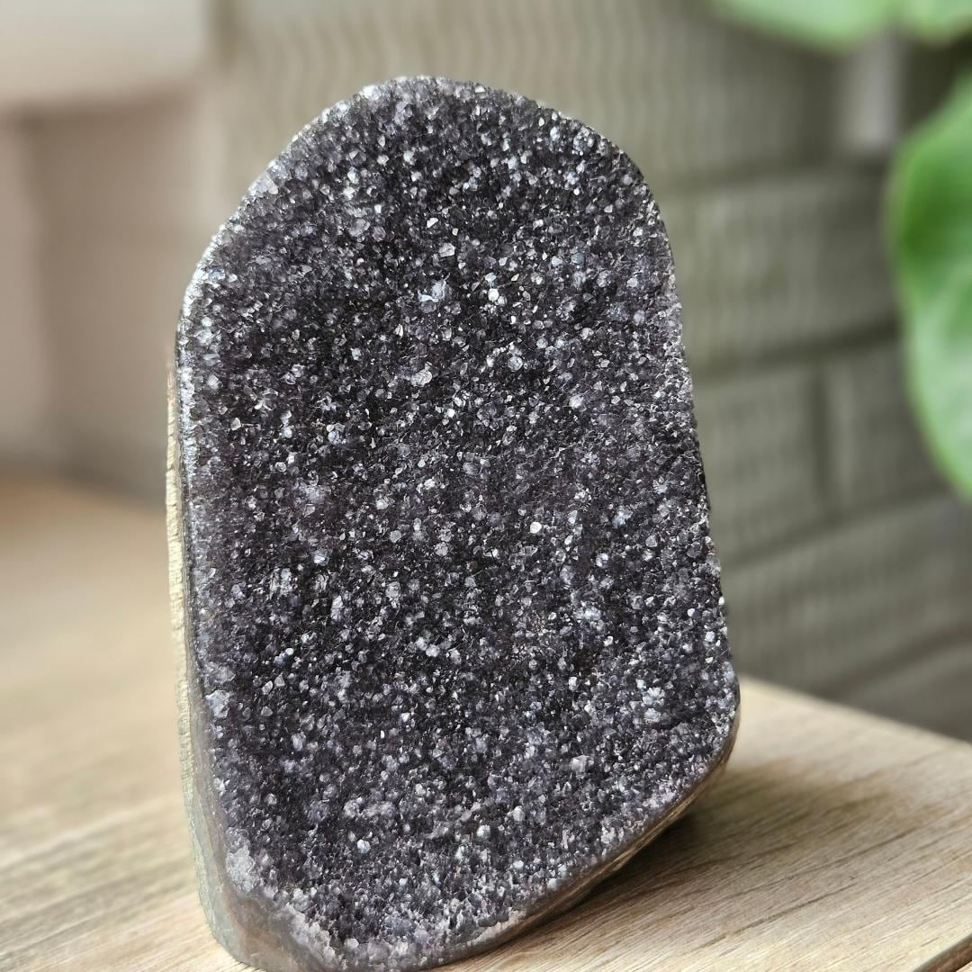 Black Amethyst Geode Uruguay Dark Druzy Crystal Cut Base Bedroom Decor