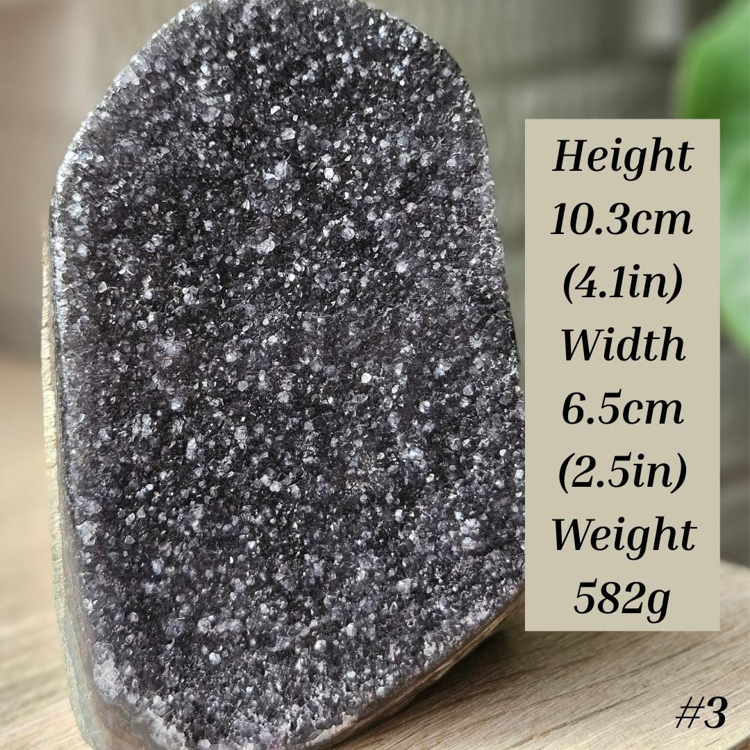 Black Amethyst Geode Uruguay Dark Druzy Crystal Cut Base Bedroom Decor