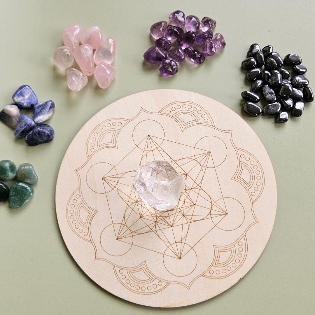 Crystal Grid Kit Metatron Cube Crystal Grid Wooden Crystal Grid Board 
