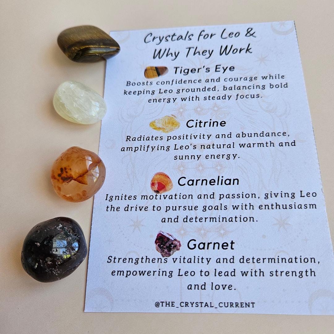 Zodiac Crystal Bundle Leo crystal Kit Tiger Eye Citrine Carnelian Garn
