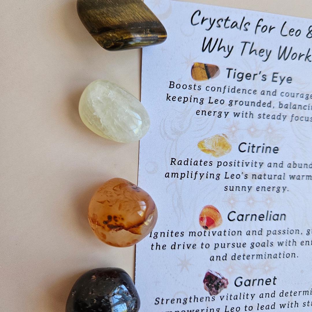 Zodiac Crystal Bundle Leo crystal Kit Tiger Eye Citrine Carnelian Garn
