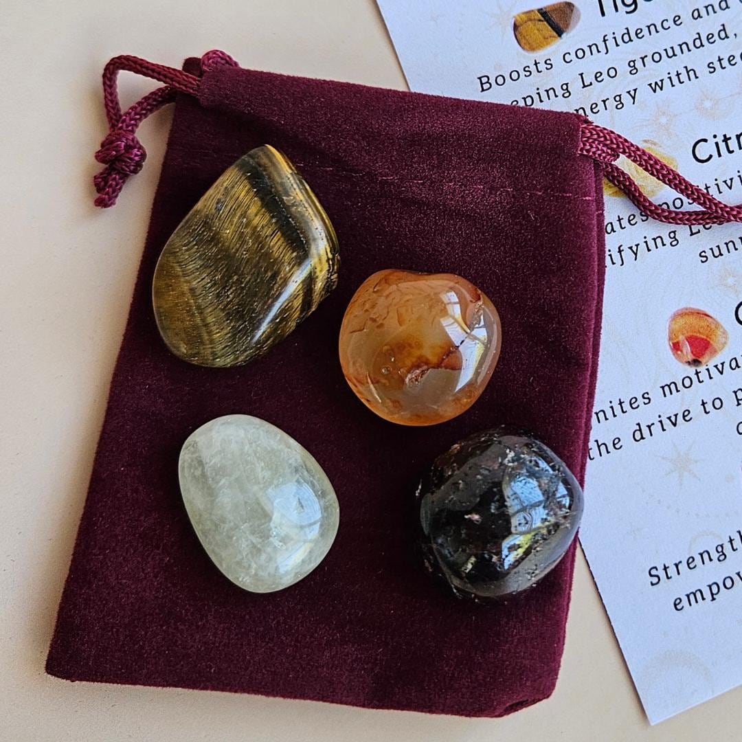Zodiac Crystal Bundle Leo crystal Kit Tiger Eye Citrine Carnelian Garn
