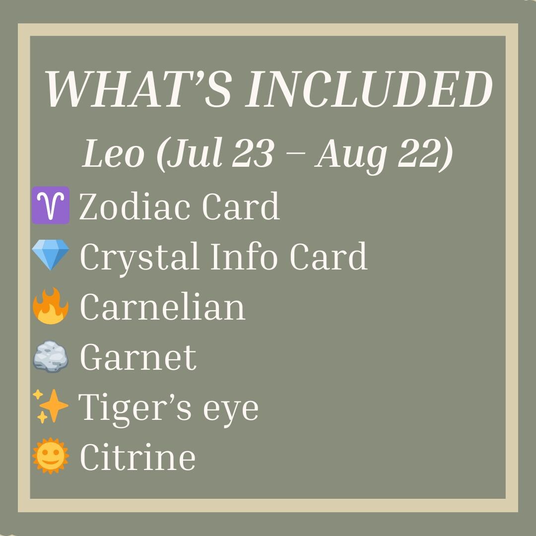 Zodiac Crystal Bundle Leo crystal Kit Tiger Eye Citrine Carnelian Garn