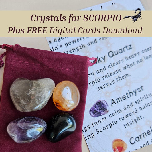 Crystal Kit Scorpio Star Sign Smoky Quartz Amethyst Carnelian Black Ob