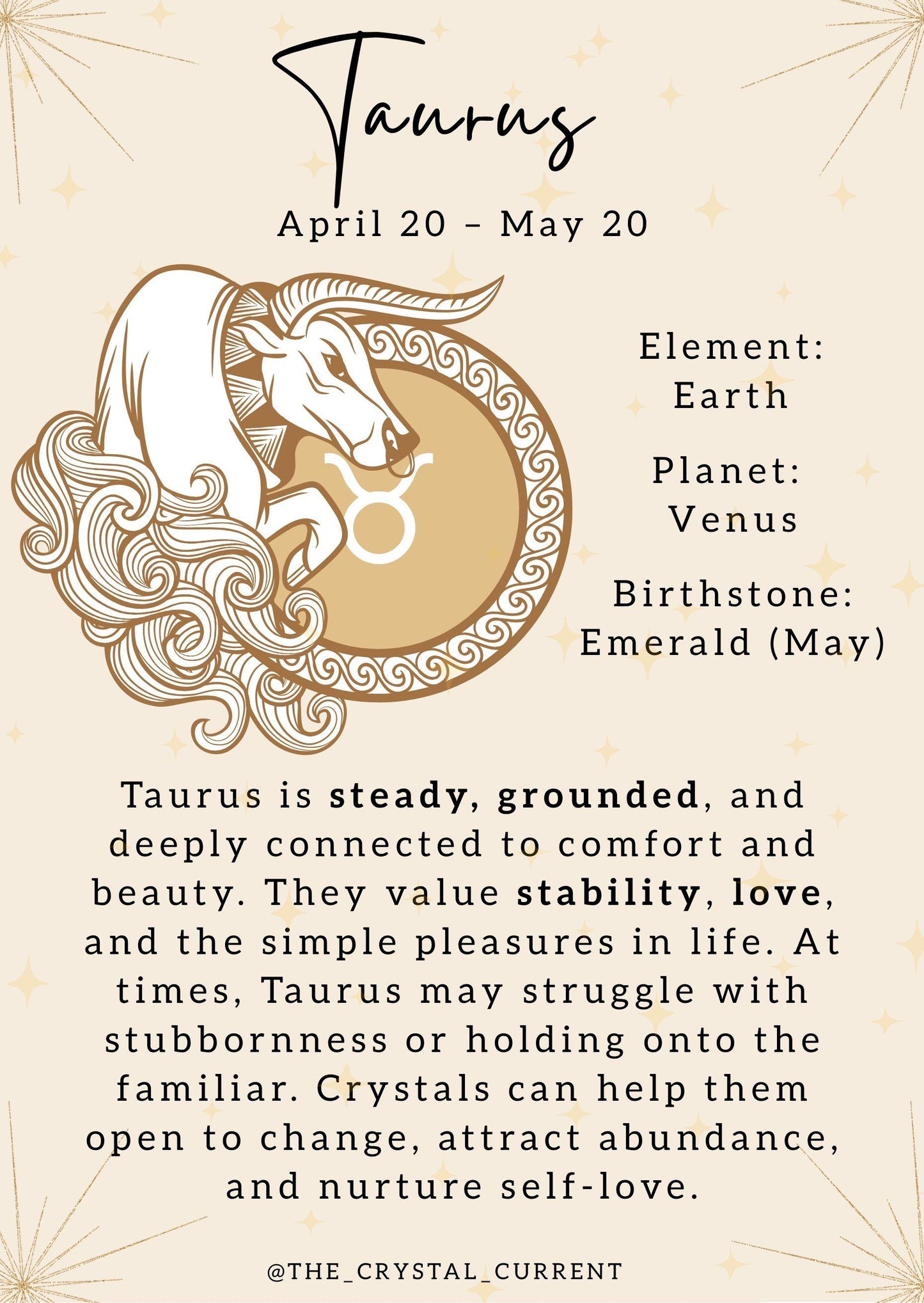 Taurus Crystal Set with Info Card  Carnelian Green Aventurine Citrine 