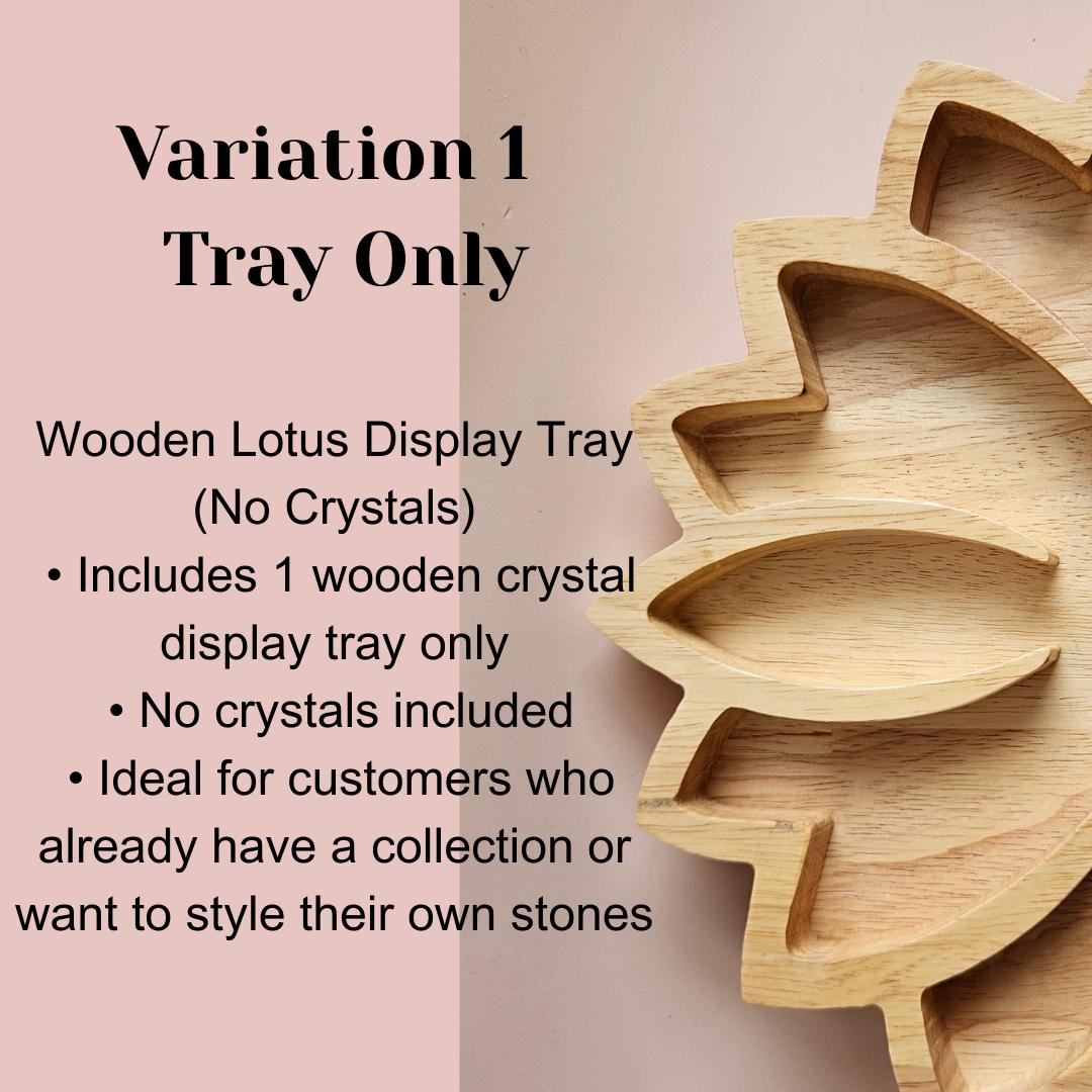 Wooden Crystal Display Tray Large Lotus Organizer for Tumbled Stones J