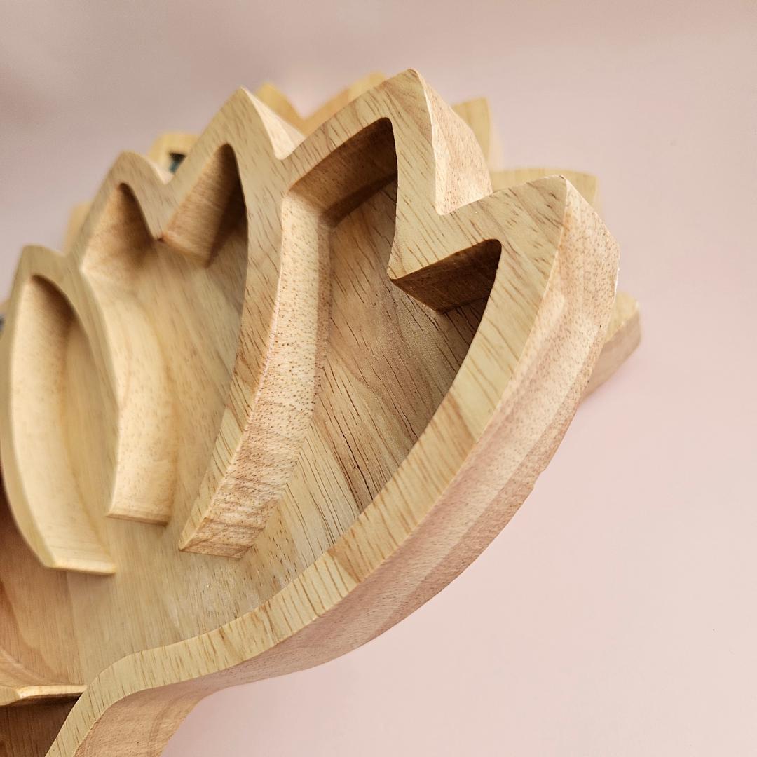 Wooden Crystal Display Tray Large Lotus Organizer for Tumbled Stones J