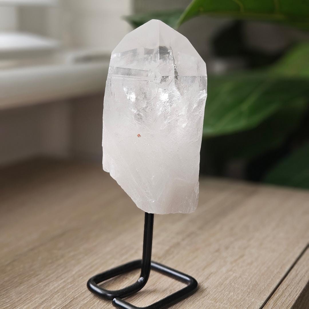 Clear Quartz Point on Stand Home Decor Raw Crystal Display Natural Qua