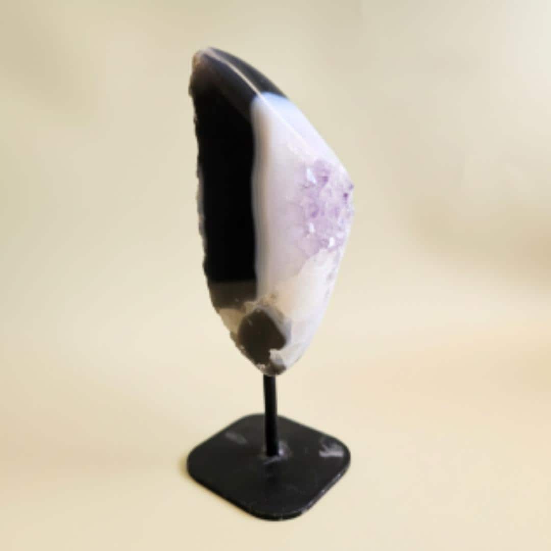 Agate geode slice banded with amethyst agate polished crystal specimen