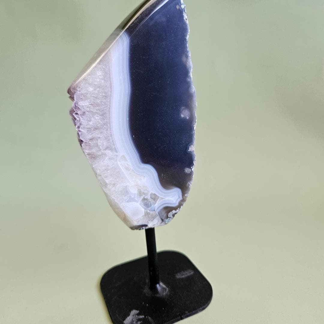 Agate geode slice banded with amethyst agate polished crystal specimen