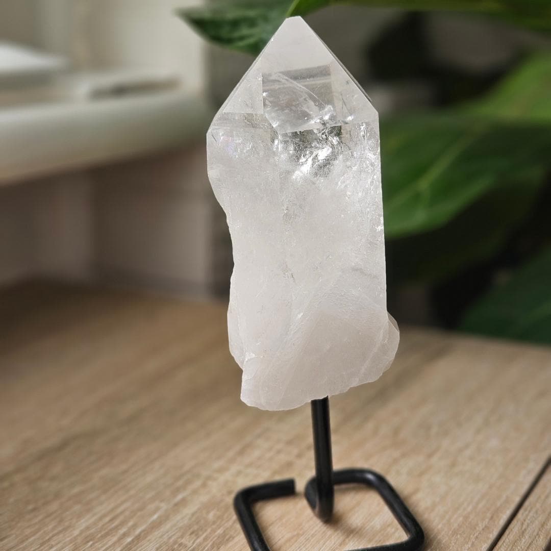 Clear Quartz Point on Stand Home Decor Raw Crystal Display Natural Qua