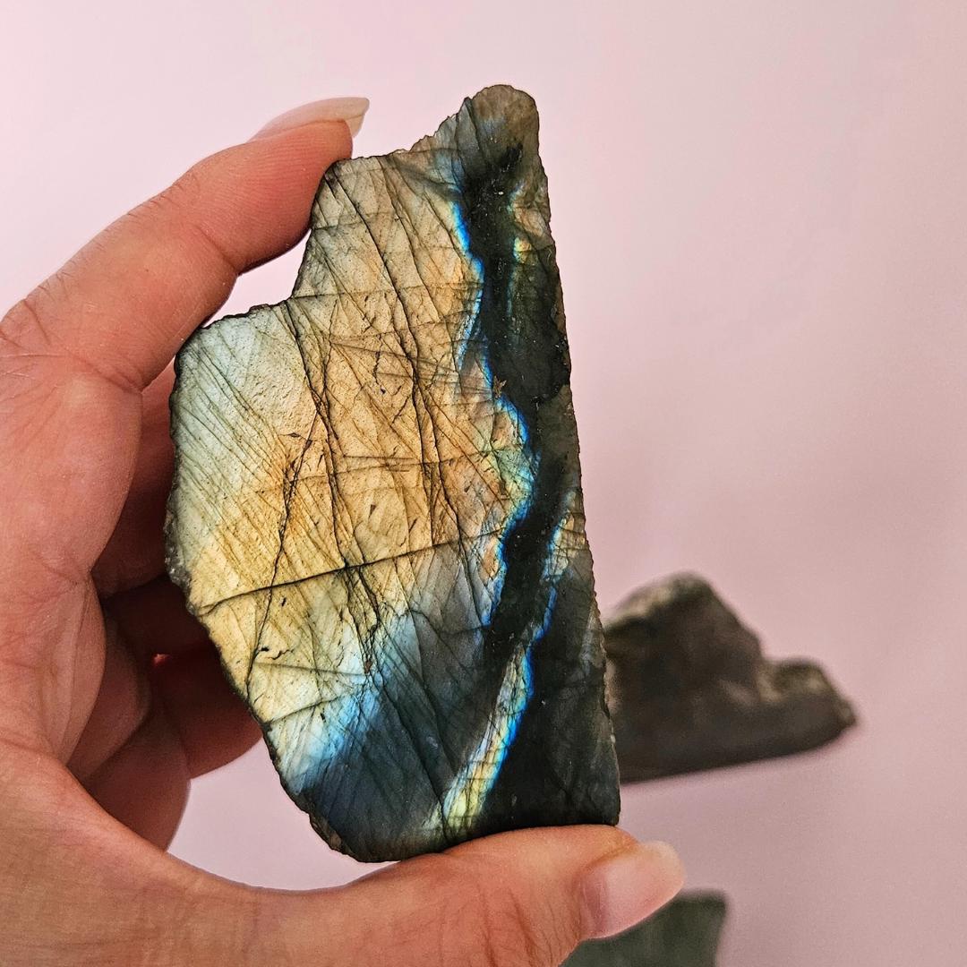 Labradorite slab blue gold flash polished raw decor stone high grade n