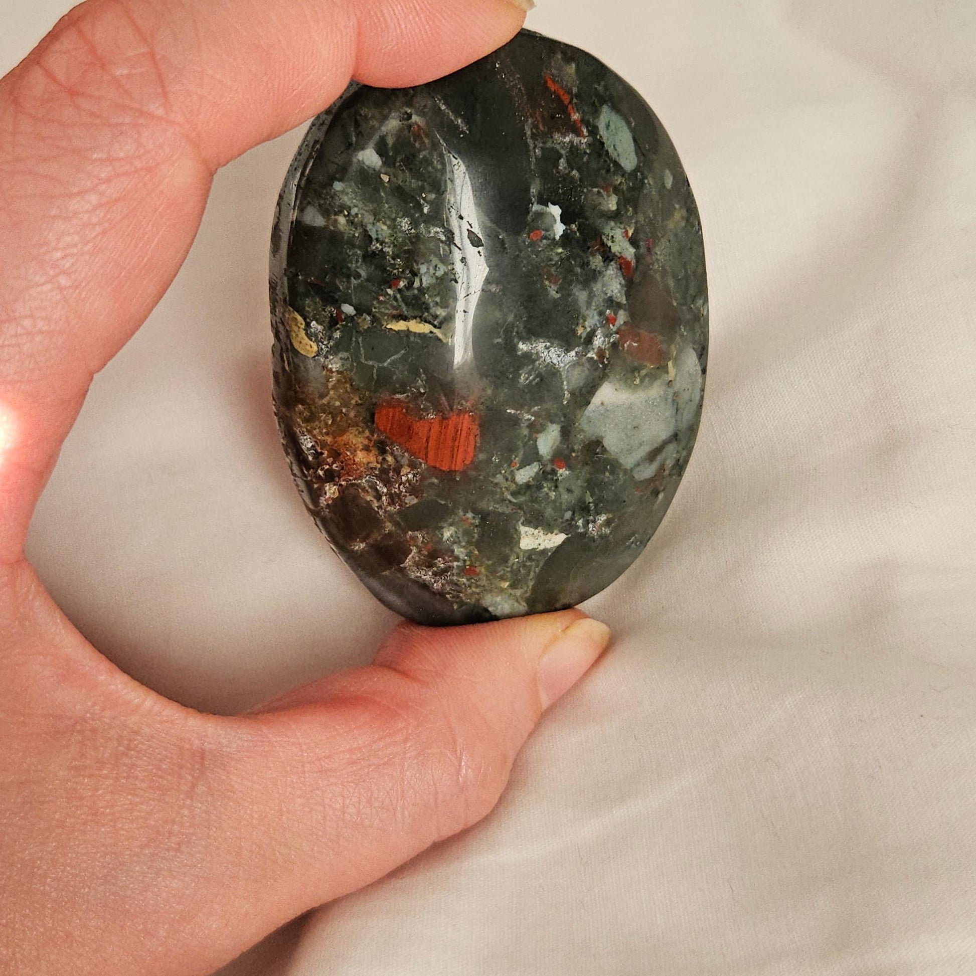 Bloodstone Palm Stone African Crystal Meditation Stone Gift for Her Wi