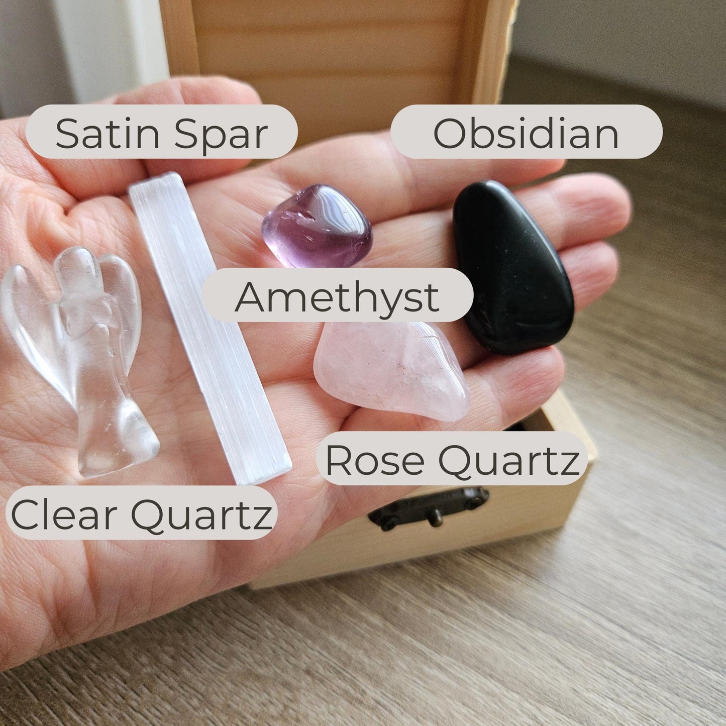 Guardian Angel Crystal Gift Box Clear Quartz Angel Rose Quartz Amethys